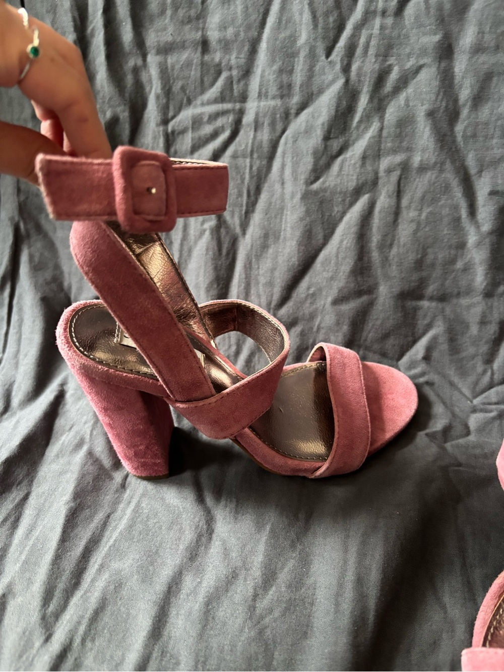 Steve Madden Women’s Suede Block Heel Sandals in Dusty Rose - Picture 3 of 7